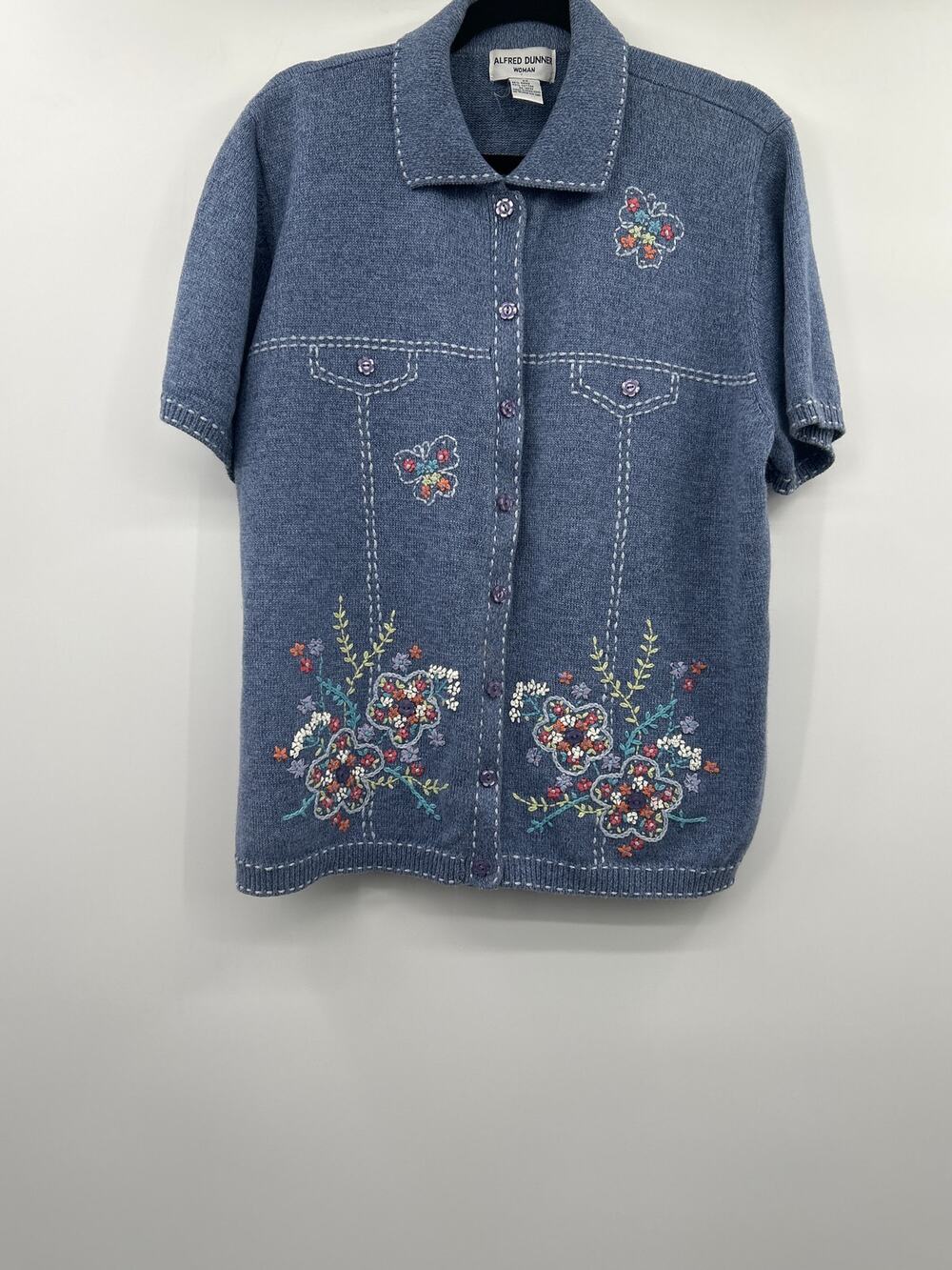 Vintage Alfred Dunner Embroidered Butterfly Cottage Cardigan Sweater Size 2X